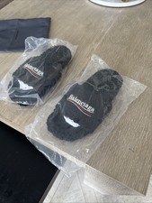 BALENCIAGA SLIDES MEN'S FURRY OPEN MULE IN BLACK MENS 12 FIT SMALL See Pic