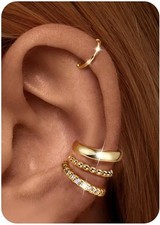 𝟒𝐏𝐚𝐢𝐫𝐬 14K Gold Plated Ear Cuff Earrings for Women Tone-Classic 