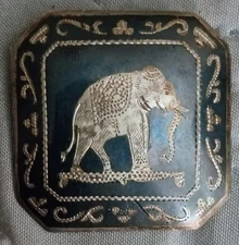 Antique Asian Elephant Siam 925 Sterling Silver Broach - Pin
