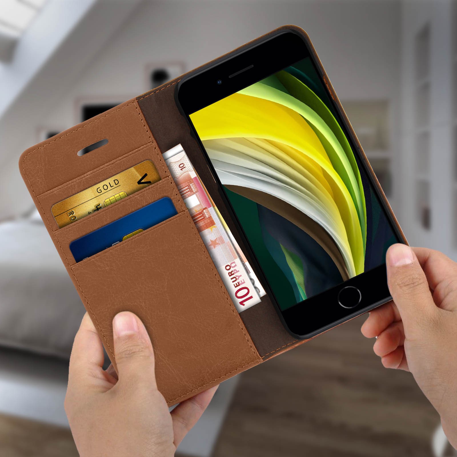 Étui clapet iPhone 7 protection cuir pour trajets et réunions pro