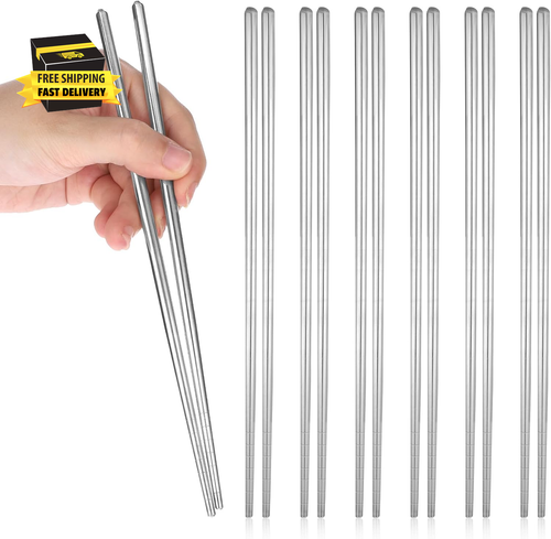 6 Paar Metall Essstäbchen, Edelstahl Essstäbchen, Wiederverwendbar Metall Essstäbchen D