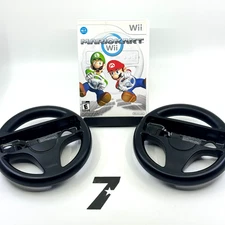 Mario Kart Wii (Nintendo Wii, 2008) Complete w/ 2 Black Wheels Tested Working VG