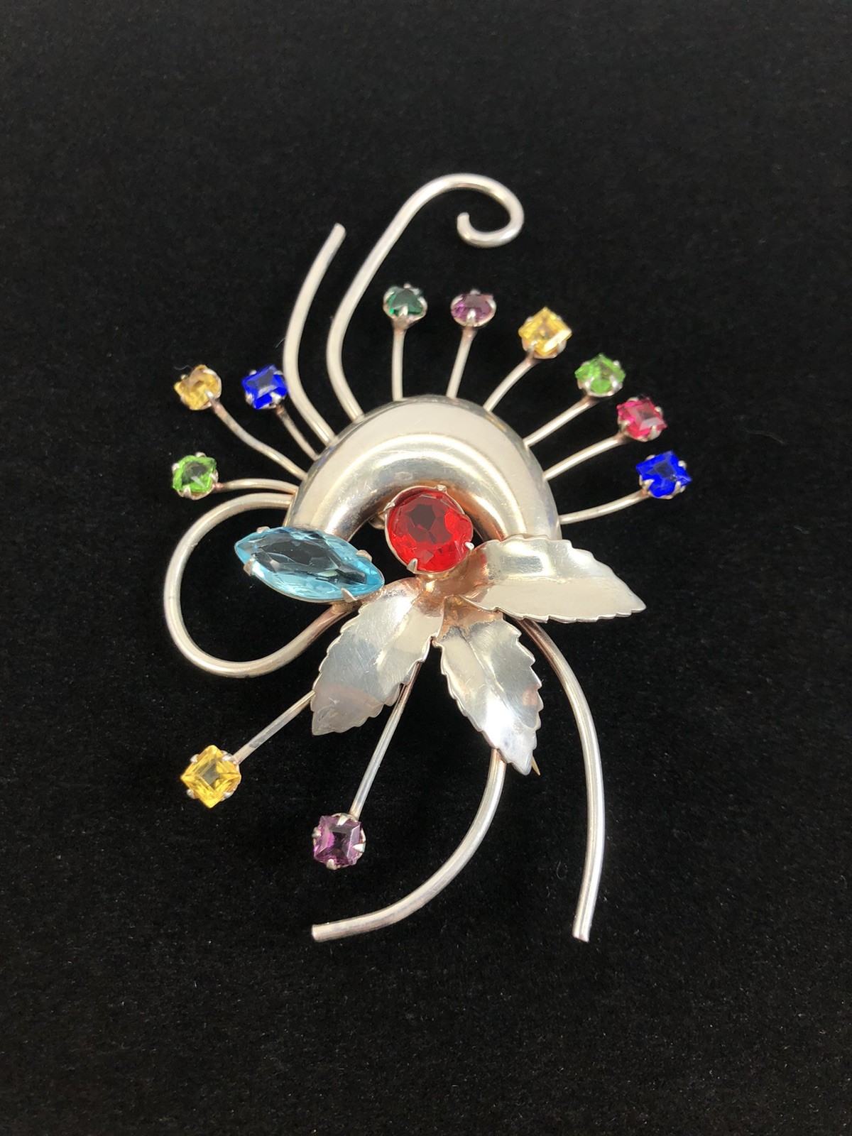 Large VTG Unsigned Sterling Silver Multi Color Rh… - image 2