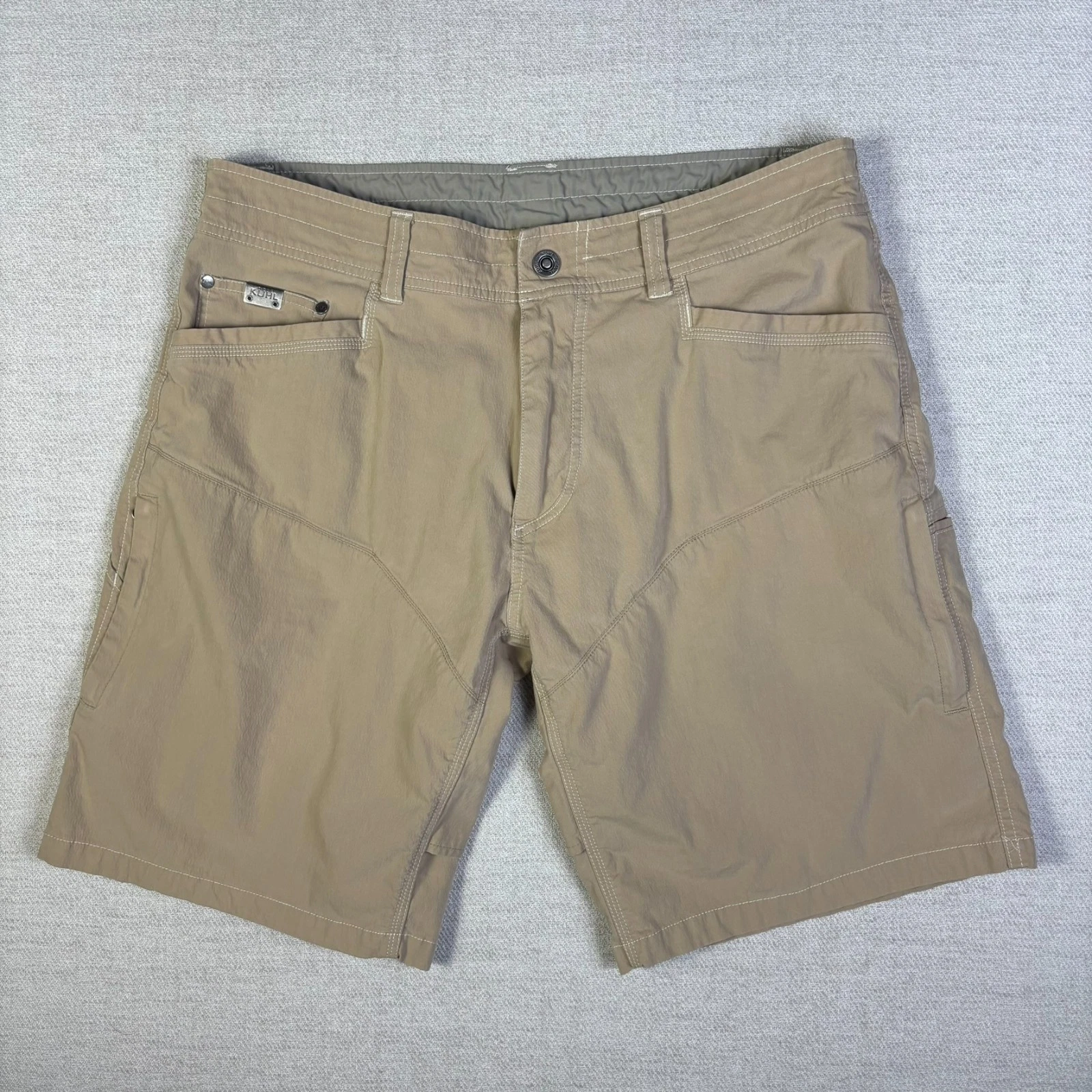 Kuhl Renegade Shorts Mens 36 Khaki Cargo 8 Pockets Hiking Work Outdoors