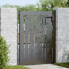 Garden Gate Black 110x130cm Powder-Coated Steel Laser Cut Design Outdoor Secure
