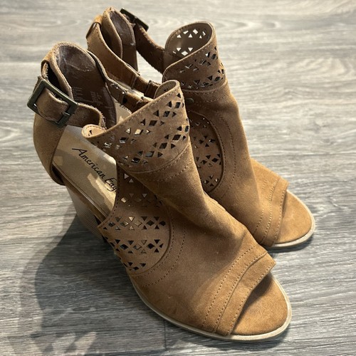 American Eagle offene Zehenpartie Blockabsatz Größe 7 ausgeschnittene Schnallen-Booties hellbraun - Bild 9 von 20