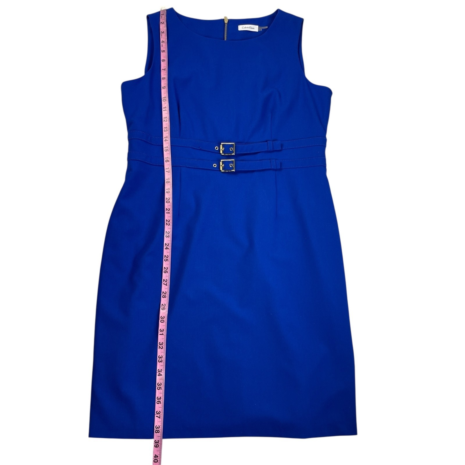 Calvin Klein Women's Dress 14 Royal Blue Sleeveless Sheath Double Belt Waist thumbnail 9