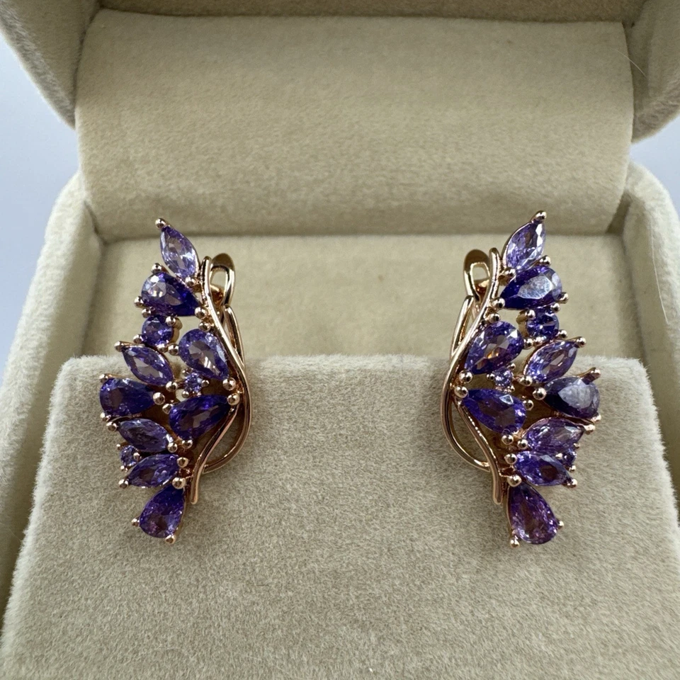 Pendientes unidos de oro enrollado de 14 quilates mariposa amatista púrpura con sello 585RG Foto 3 de 4