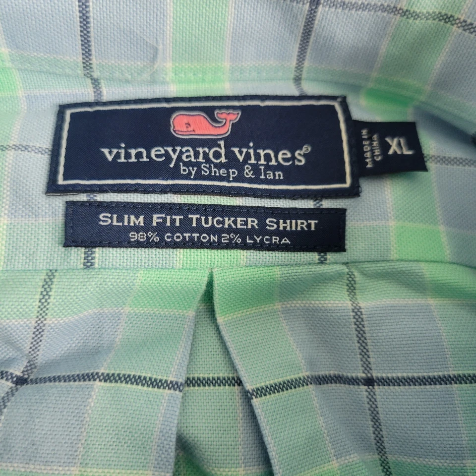 Vineyard Vines Slim Fit Tucker Shirt Mens XL Blue Green Plaid Button Down LS - Image 4 of 4