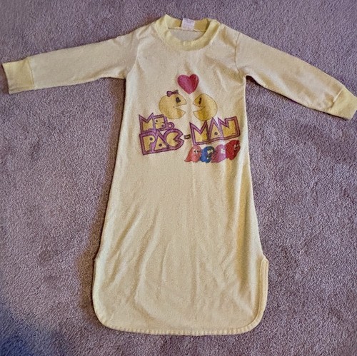 Vintage 80s Ms. Pac-Man Pajama Night Gown USA Made 4T