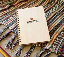 DENIK MOUNTAIN SUNRISE SPIRAL BOUND WOODEN NOTEBOOK 130 LINED PAGES 8 3/4" X 6"