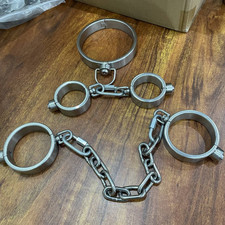 Press Lock Stainless Steel Neck Collar Handcuffs Ankle Cuffs Heavy Duty Slave