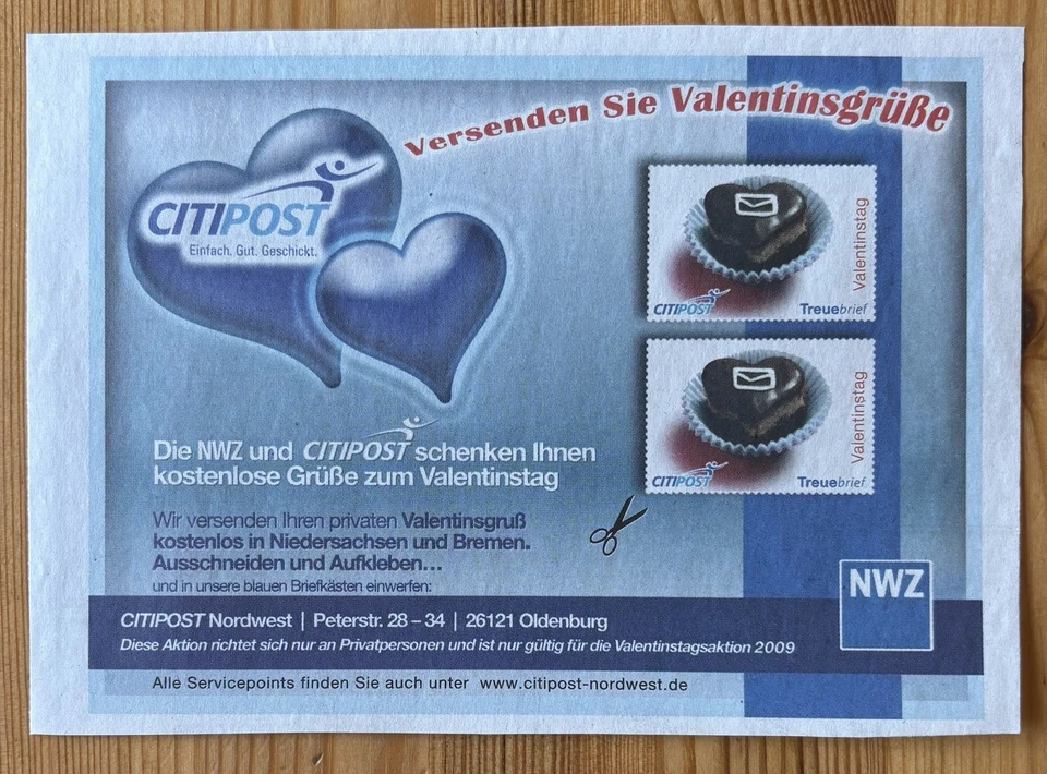 Privatpost Citipost Nordwest Valentinstag aus Zeitung postfrisch ** #1030 - Bild 1 von 1