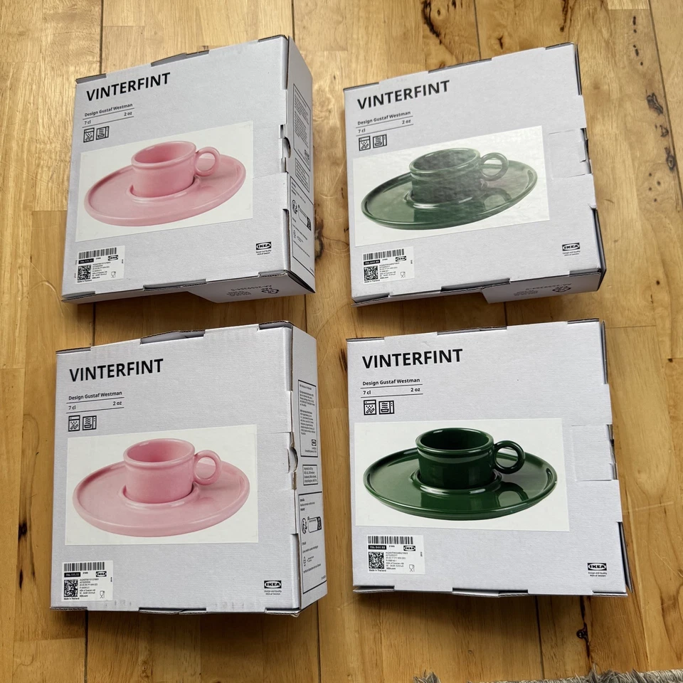 IKEA x Gustaf Westman Vinterfint a set of Pink&Green Cup & Saucer Porcelain x 4 - Image 2 of 4