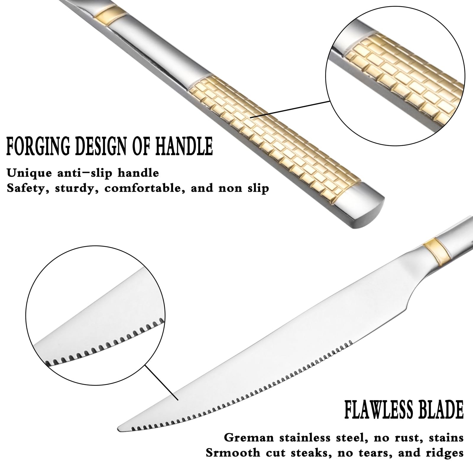 4-Piece Stainless Steel Dinner Knife Set Silverware Cutlery for Home Kitchen