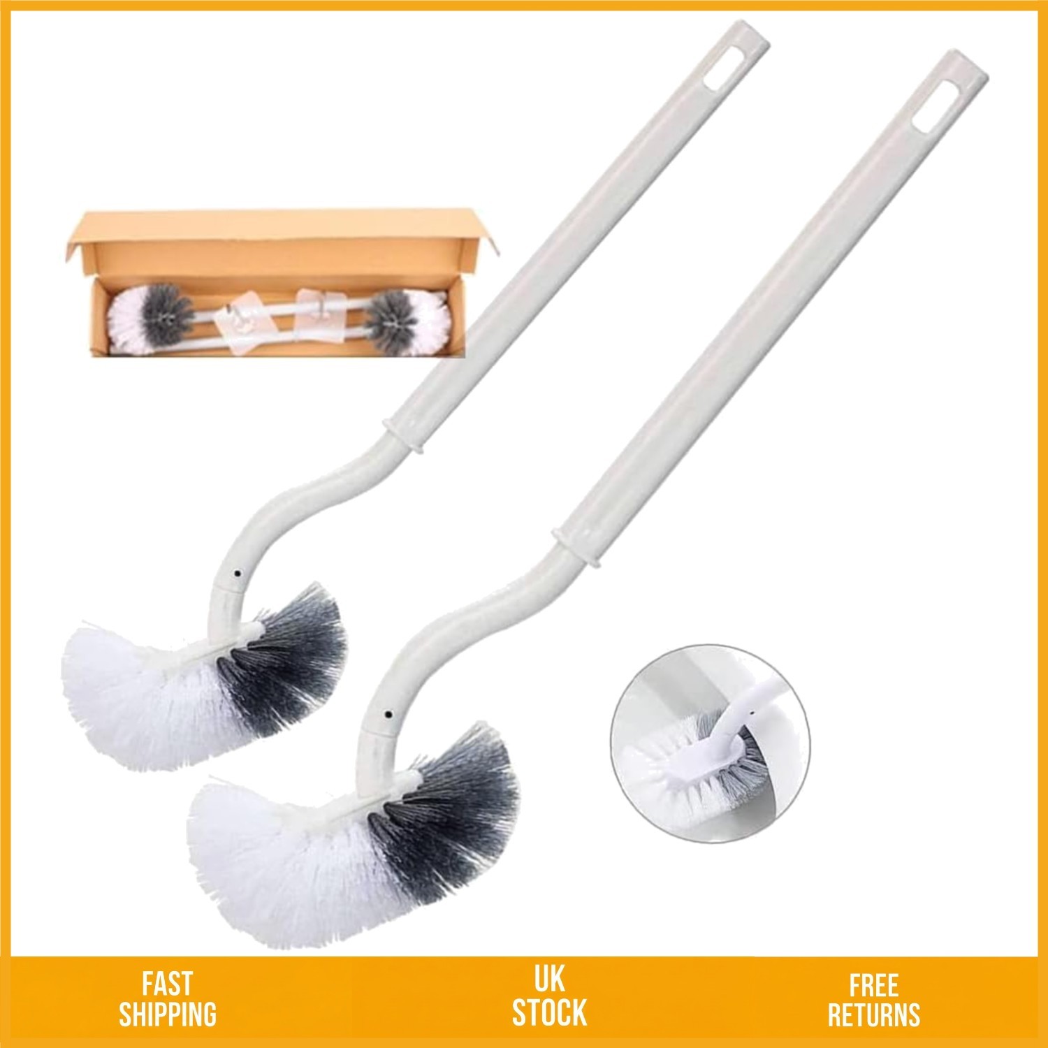 Durable Deep Cleaning Toilet Brush with Edge Cleaner Long Curved Handle 40cm