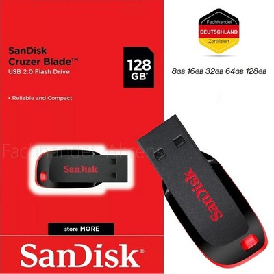 USB Stick SanDisk Cruzer Blade 2.0 8GB 16GB 32GB 64GB 128GB Flash Drife Speicher