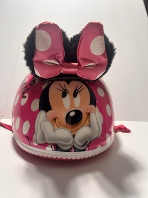 Toddler 3+ bicycle helmet Minnie Mouse Pom Pom Ears Pink gently used