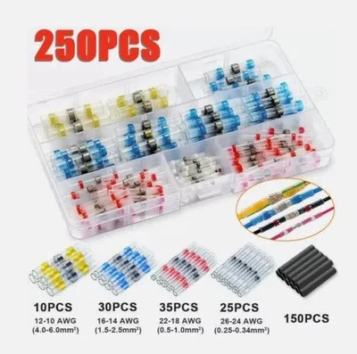 CMP Waterproof Solder Seal Sleeve Heat Shrink Wire Connectors Butt Terminals 250Pcs
