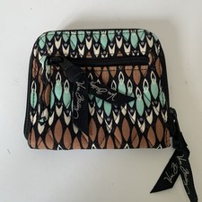 Vera Bradley Sierra Stream Zip Around Wallet Card Holder Brown/Teal