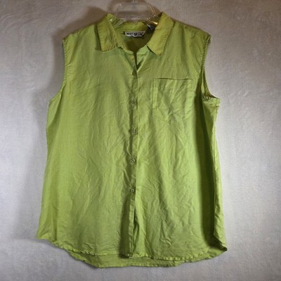 White Stag Linen Blend Sleeveless Top Button Up Shirt Capsule Wardrobe Green XL