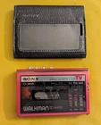 Vintage Sony WM-F30 Walkman Cassette Player with Case- sold AS-IS pink red