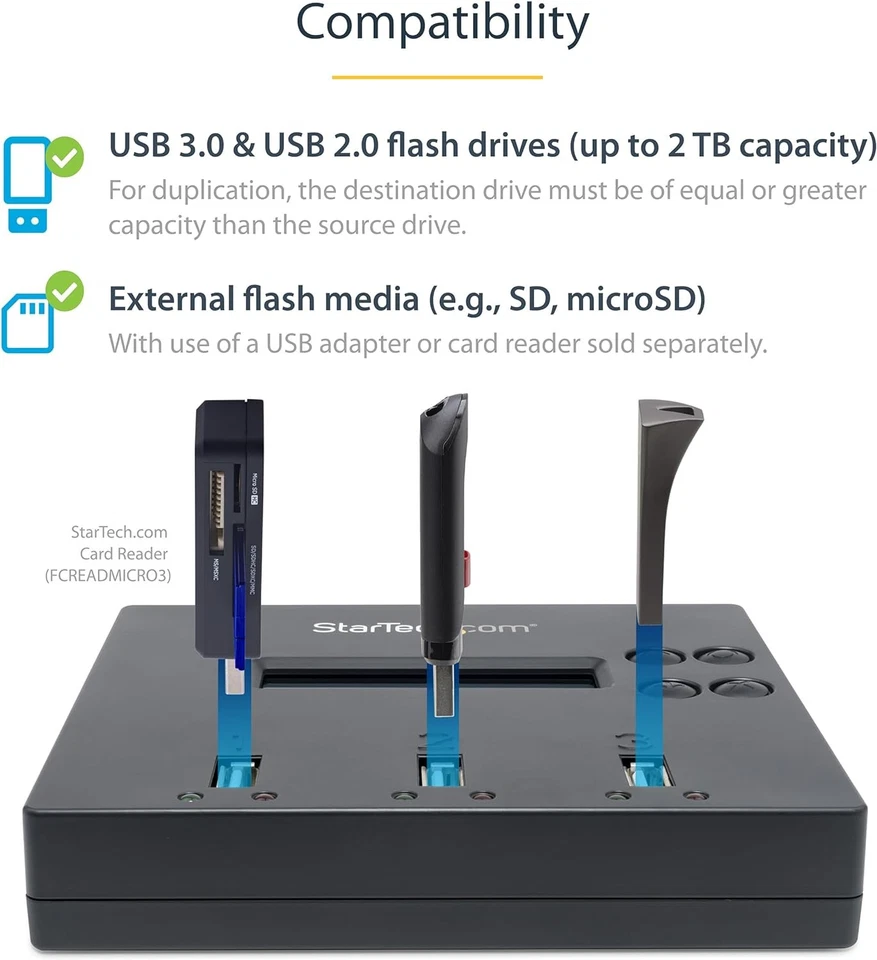StarTech.com Standalone 1 to 2 USB Thumb Drive Duplicator and Eraser, Multiple U - Image 3 of 4
