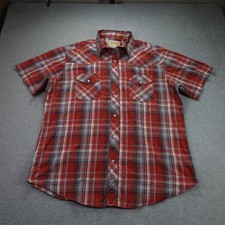 Wrangler Western Shirt Mens XL Red Plaid Snap Short Sleeve Workwear