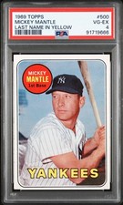 1969 TOPPS LAST NAME IN YELLOW #500 MICKEY MANTLE PSA 4