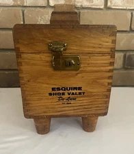 Vintage Esquire Shoe Valet De Luxe Wooden Shoe Shine Box w/ Brushes & Polish