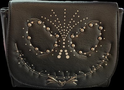 Disney Loungefly Black Faux Leather Jack Skellington Studded 25th Handbag Purse