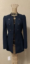 Double Zero Womens Small Navy Blue Blazer Fitted Open Jacket Equestrian Academia
