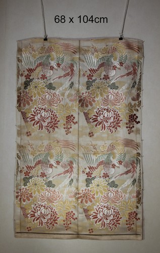 antique textile Japanese hand woven silk maru obi fabric phoenix winter floral 1 - Picture 2 of 24