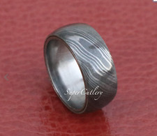 Handcrafted Dome Damascus Stainless Steel Men's Wedding Band 10mm