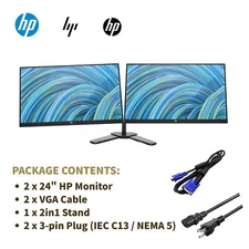 HP 24" LCD LED Widescreen Monitor DP 1080P W/ 2in1 Stand & VGA Cable Grade A / B