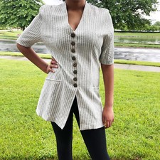 Vintage 90's Maren Striped Button Front Tunic Top size 10 Made in USA