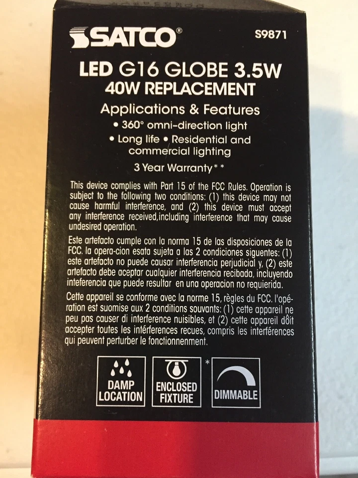 SATCO S9871 Energy Saving LED Globe Light Bulb 3.5W Clear Candelabra Base 2700K - Image 2 of 4