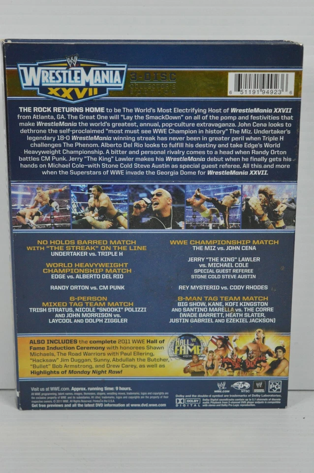 WWE: Wrestlemania XXVII / 27 ( 3 Disc DVD, 2011) - NTSC 1 - VGC - Free Postage - Image 2 of 3