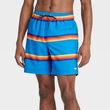 SPEEDO Blue Four Horizon Striped Volley Swim Shorts Trunks w/ Mesh NEW XL