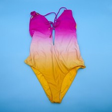 Victorias Secret Large One Piece Swimsuit Pink Yellow Halter Padded Plunge New