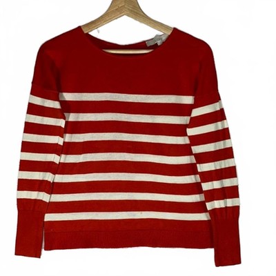 Chic Red and White Striped Sweater by LOFT - Cardigan Style