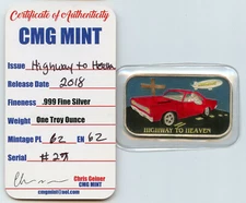 Highway to Heaven Red Charger CMG Mint 1OZ .999 Fine silver Art Bar #27/62