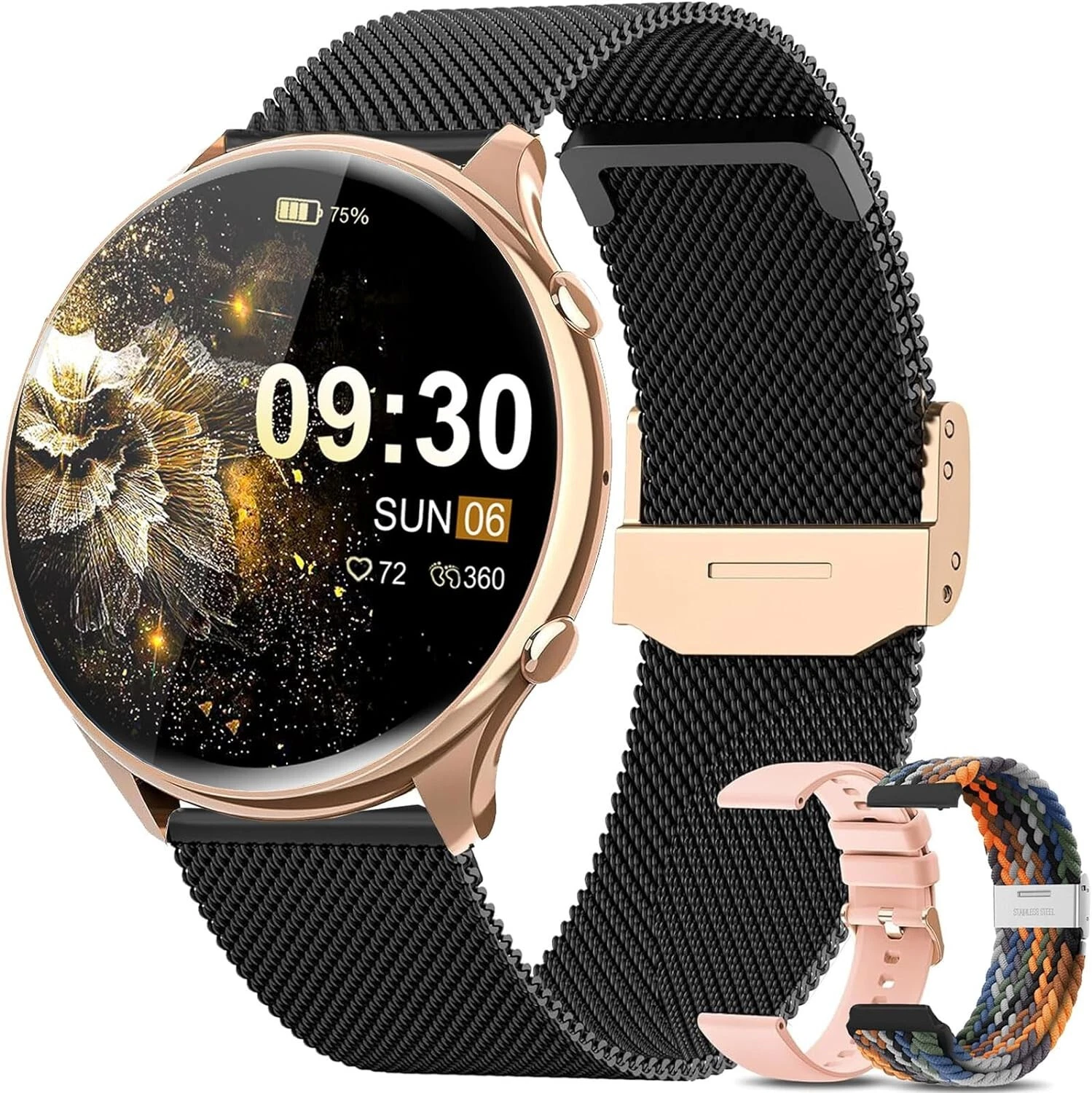 2024 Smartwatch Women's Waterproof Sport Watch Fitness Watch Pedometer Gold Black