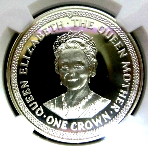 NGC PF68 UC-Isle of Man 1985 Queen Mother Silver Crown Super GEM PF-No US Send