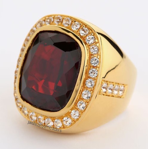 Garnet Ring Men Bishop Sterling Silver Ring Vintage Birthday Gifts Ring Gold Men
