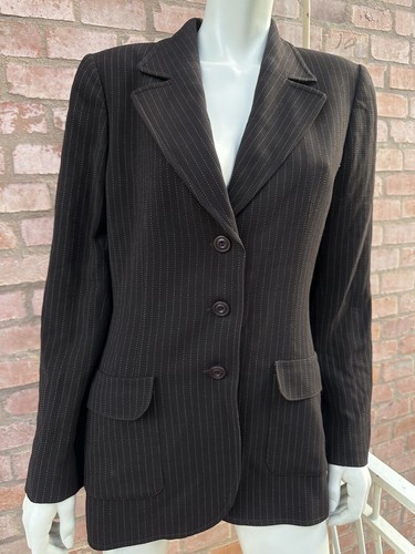 Giacca blazer vintage UNGARO Paris marrone a righe lana fodera leopardata tag... - Foto 11 di 24