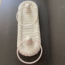 Wicker / Wood White Double Ring Towel Rack NWOT