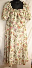 women's Hujoin green floral dress size 4 XL back zipper high slit puff sleeve