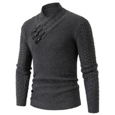 Half Turtleneck Sweater Men's Autumn Winter Slim Long Sleeve Twist Knit Sweater