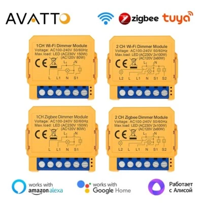 AVATTO Tuya WiFi/ZigBee Smart Dimmer Switch 1/2 Gang Dimmer APP Module Light For Alexa